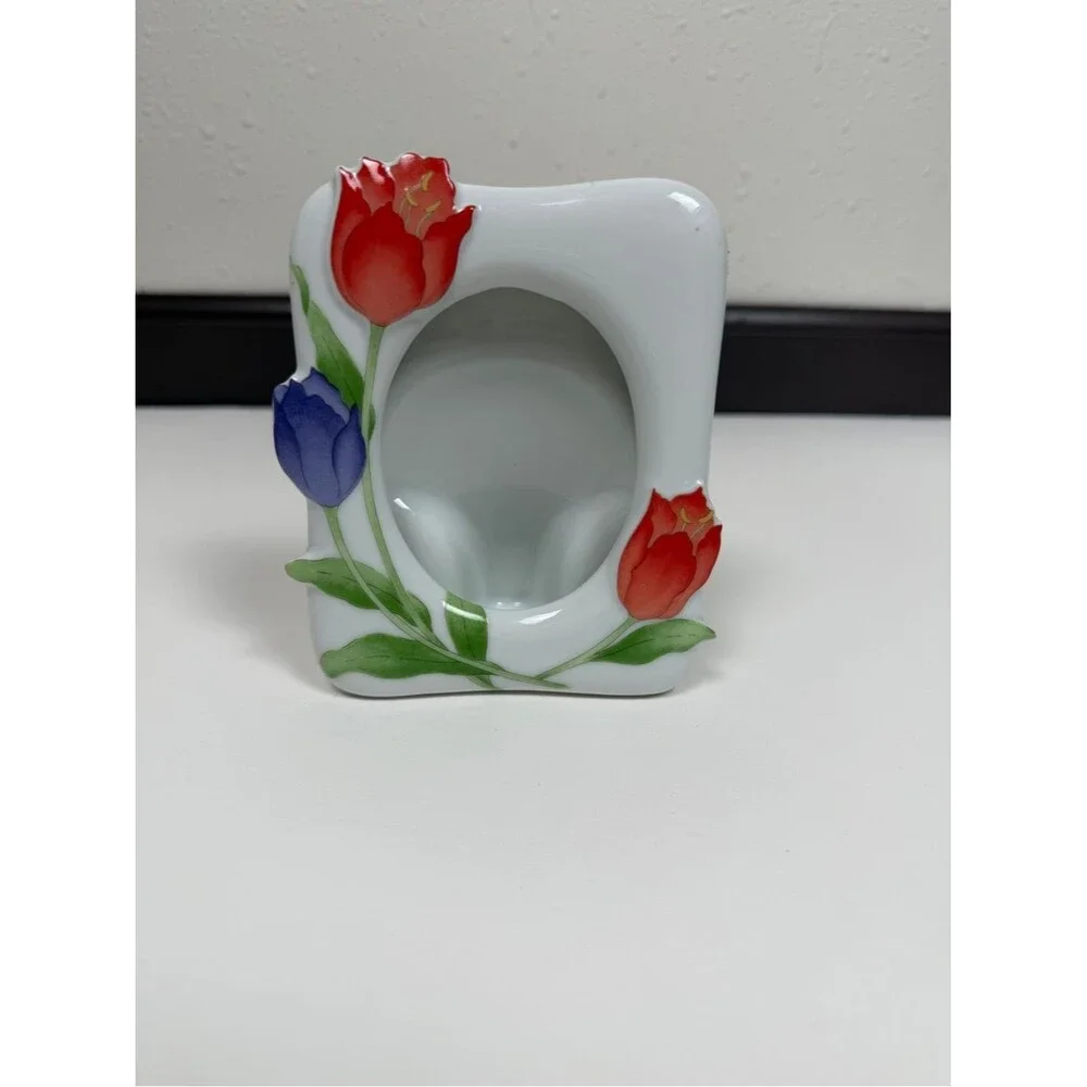Vintage Japan Tulip Picture Frame Ceramic Floral Photo Frame Cottagecore Decor